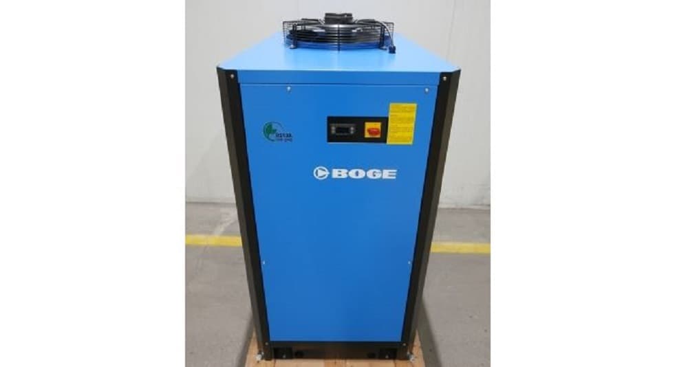 BOGE blue refrigerant dryer with control panel, designed for efficient air treatment in industrial settings.