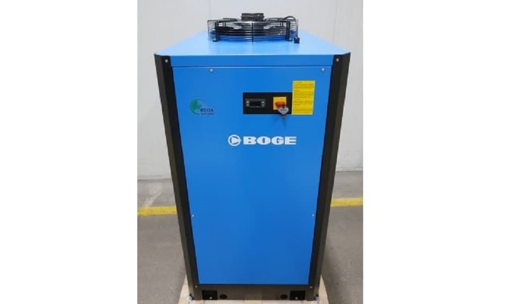 Blue BOGE air compressor unit with control panel, designed for efficient compressed air solutions.