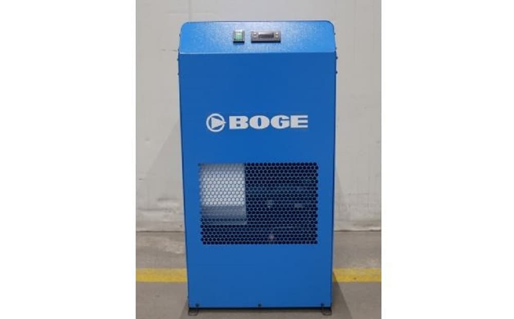 Blue BOGE air compressor unit with a vented front panel, designed for efficient and reliable compressed air solutions.
