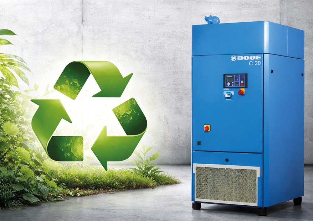 Abbildung eines Altkompressors und daneben das Recycling icon