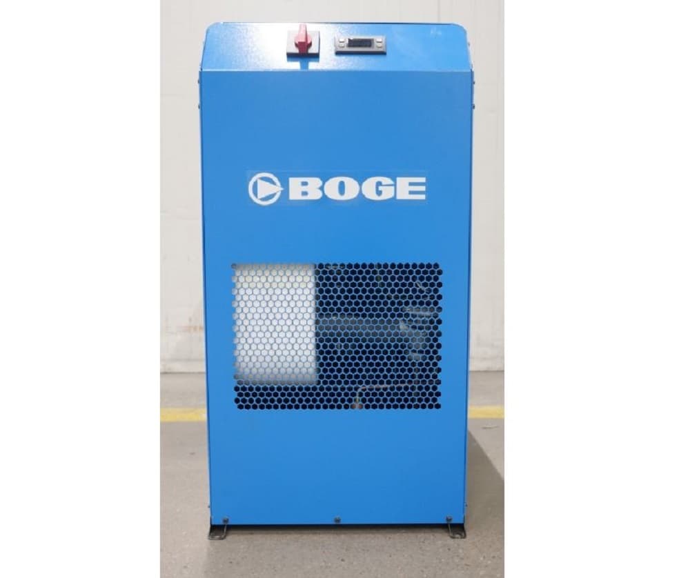 BOGE blue air compressor with a mesh vent, designed for efficient and reliable compressed air solutions.