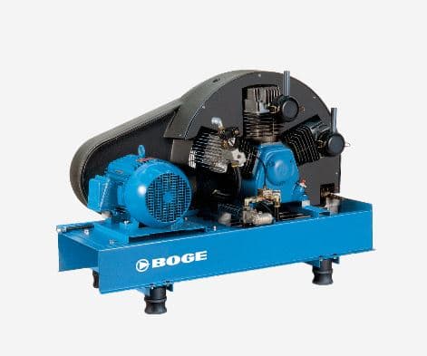 BOGE air compressor in blue, showcasing its robust design and advanced technology for efficient compressed air solutions.