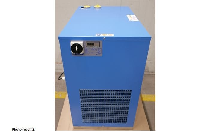 Blue industrial refrigerant dryer with control panel, designed for efficient air treatment in compressed air systems.