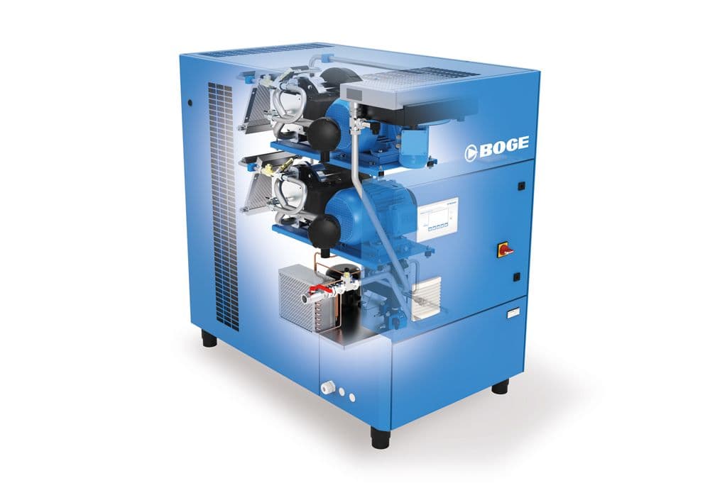 Ein BOGE Schraubenkompressor von der EO-Baureihe als innensicht