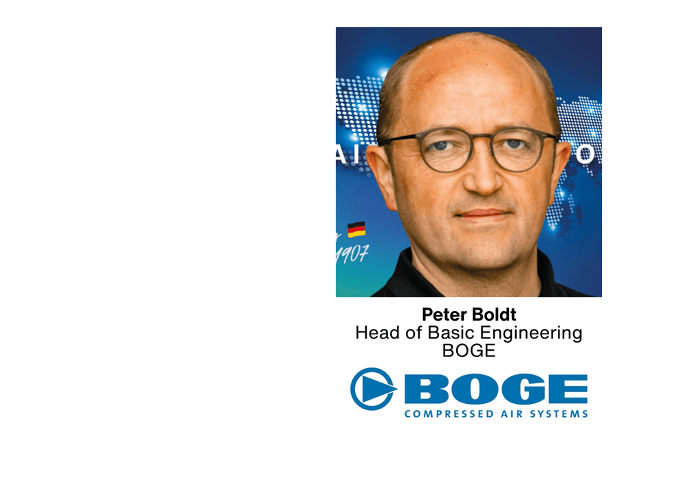 Portrait von Fachvortragendem auf BOGE Messe Peter Boldt mit Name und Arbeitstitel