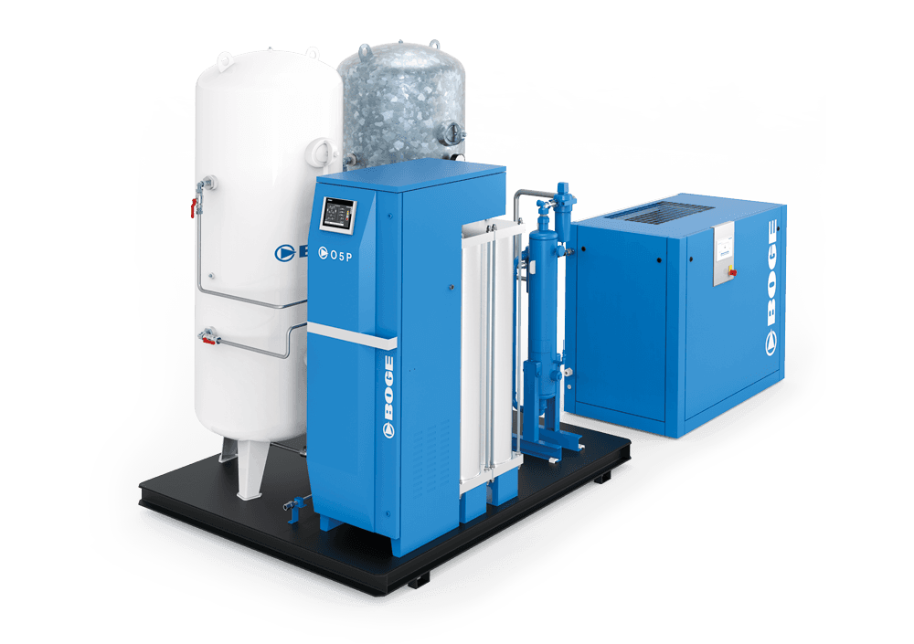 Sauerstoffaufbereitungsanlage von BOGE mit Sauerstoffbehälter, Generator und Kompressor