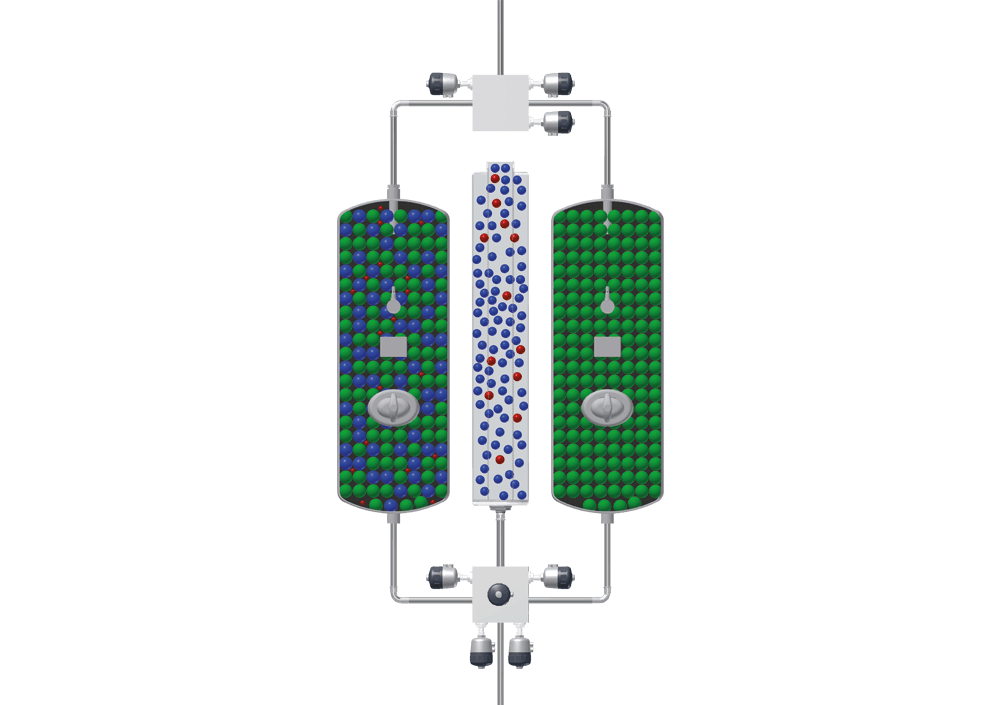BOGE Generatoren PSA-Technologie Schema mit vielen unterschiedlich farbigen Teilchen pro Behaelter