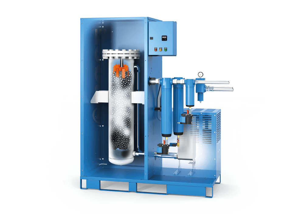 Innensicht auf Filtersystem des blauen BOGE Druckluft-Converter BC-Baureihe