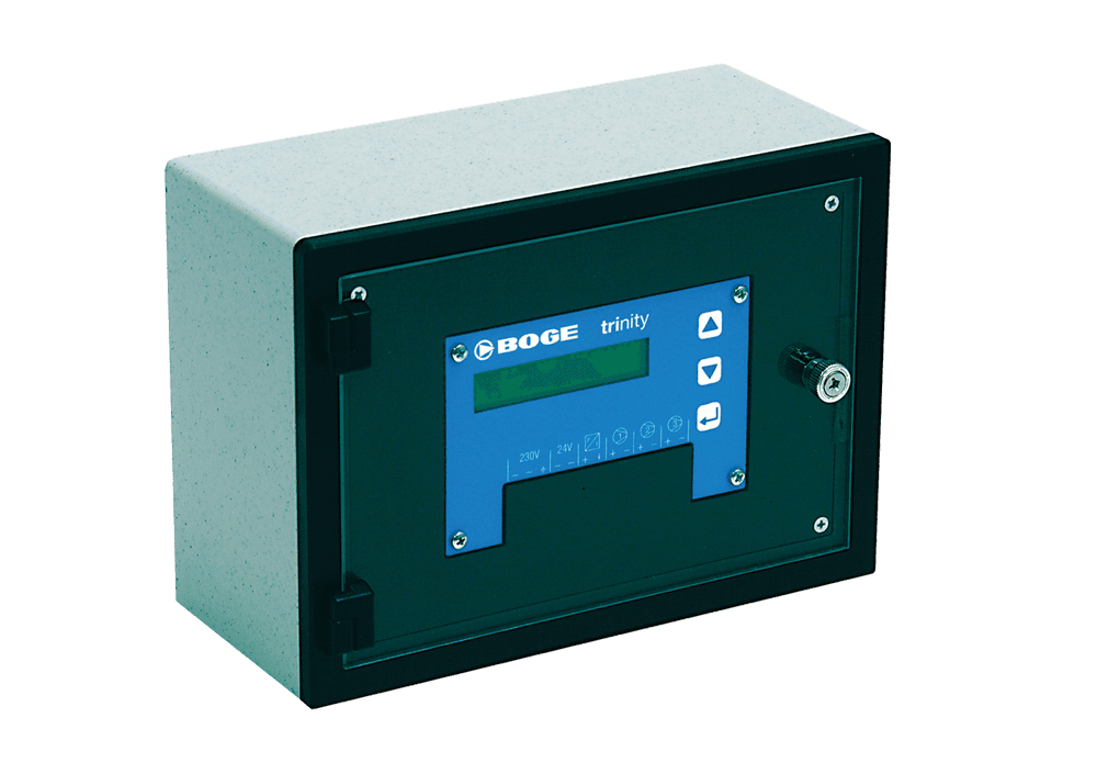BOGE Verbundsteuerung airtelligence trinity mit Display und Steuerungsknoepfen