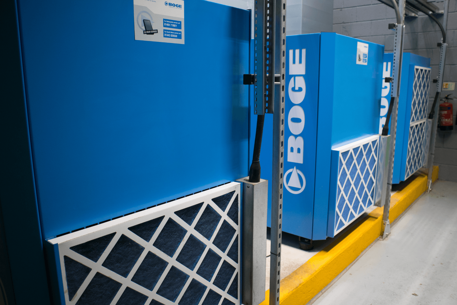 Three BOGE compressors installed in the plant room at Cranswick Foods in Hull.